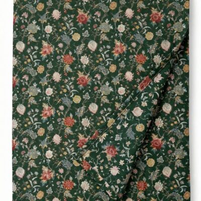 Простыня прямая АСЕЛИЯ (ИКЕА NÄSSELKLOCKA) 240х260, темно-зеленый/цветочный принт, сатин